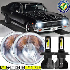 Pair Fit Chevrolet Nova 1969-1981 7inch Round LED Headlights  Hi/Lo Beam