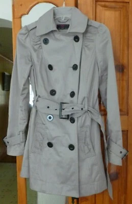 NEW LOOK Double Breasted TRENCH COAT 29.5" Long Belted Dove Gray Lined UK size 8 - Image 1 of 2