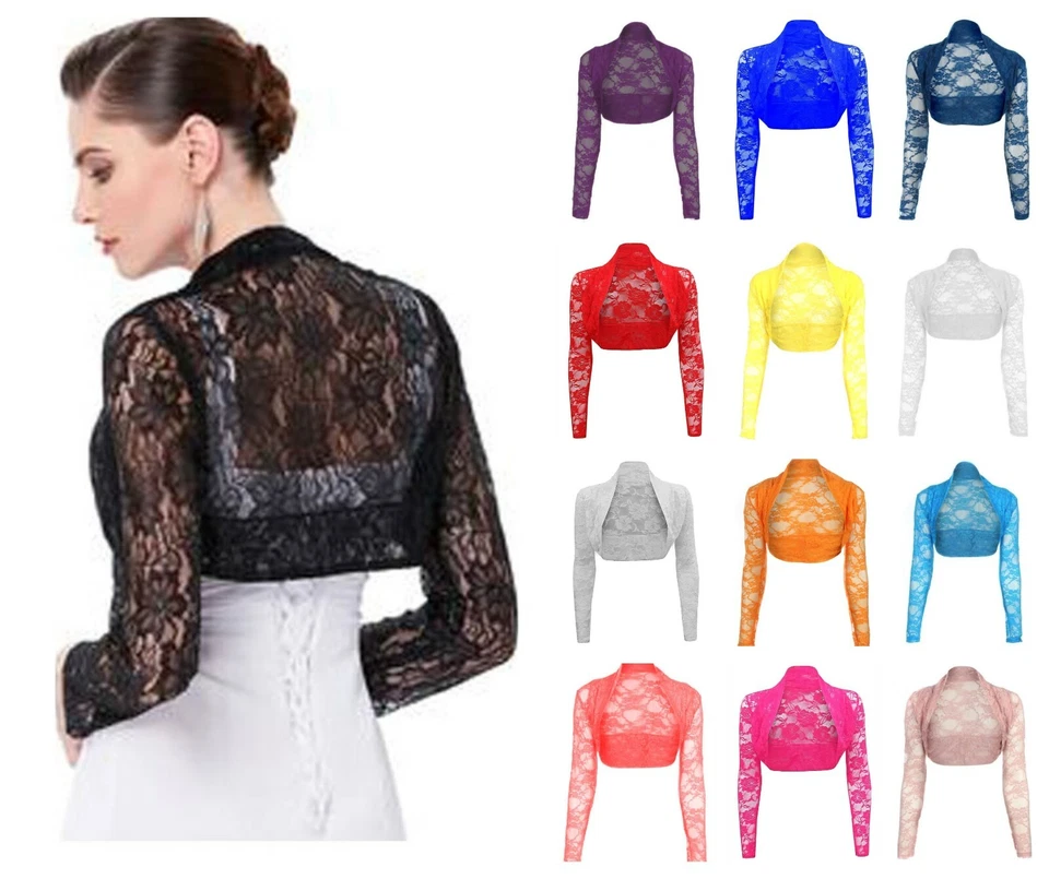 Ladies Stretchy Lace Cropped Bolero Shrug Women Sheer Party Open Top Size 8-26 - Image 1 of 1