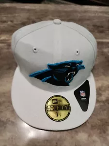 Carolina Panthers New Era Hat White 59FIFTY Flat Bill NEW w/ Stickers Siz 7 1/4 - Picture 1 of 5