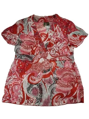 Blusa túnica top Sere Nade para mujer mediana roja blanca cachemira floral cuello en V roja Foto 1 de 4