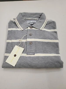New TaylorMade Grey Polo Shirt Mens L Gray White Tan Striped Free Shipping B2 - Picture 1 of 5
