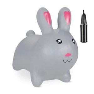 Hüpftier Hase Hopstier Hüpfpferd Gummipferd Sprungtier Hüpfer mit Luftpumpe grau - Bild 1 von 10