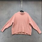 Cable Stitch Sweater Pink Mock Neck Knit Long Sleeve Oversize Stretch Womens Xs