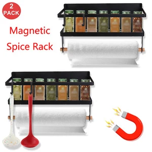 2PCS Magnetic Spice Rack Kitchen Storage Shelf Organizer with Paper Towel Holder - Picture 1 of 15