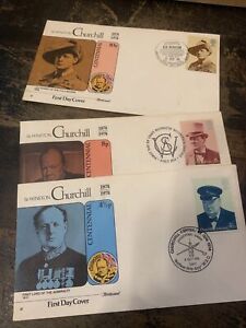 Sir Winston Churchill First Day Cover Stamps And Envelopes 1974. 3 Total!￼