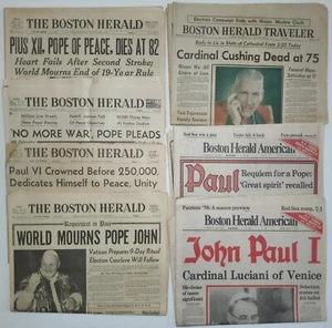 7 Vintage Boston Herald Pope & Cardinal Newspapers: 1958, 1963, 1965, 1970, 1978 - Picture 1 of 8