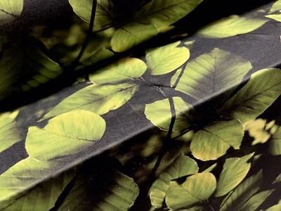 Soft Touch Stretch Spandex Jersey Fabric, Per Metre - Leaves Print - Green Black - Image 1 of 3