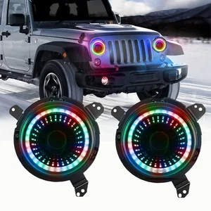 9" RGB Halo Led Headlight Demon Eye for Jeep Wrangler JL JLU Gladiator 2018-2024 - Picture 1 of 15