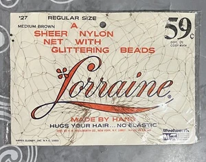 Vintage Lorraine sheer nylon brown hair net with Glittering beads by woolworth - Picture 1 of 7