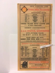 1890 B&O Railroad Washington Baltimore Boston Line Pullman Buffet Cars Timetable - Picture 1 of 2