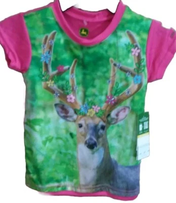 NEW John Deere Girls Buck Deere Flowers & Pink Short-Sleeve T-Shirt, Size 4 - Image 1 of 3
