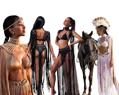 Women Festival Outfit Tassel Bikini Cover Ups Summer Holiday Beach Suit Sexy - Image 1 of 4