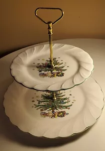 Nikko Happy Holidays Christmas Tree Tiered Appetizer/Dessert Tray w/ Gold Handle - Picture 1 of 8