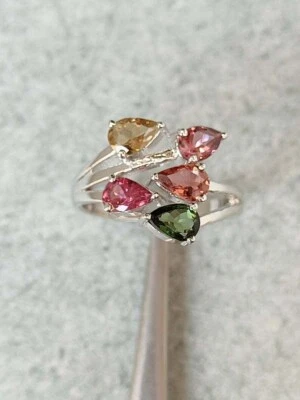 Elegant Multi-Tourmaline Ring 925 Sterling Silver Women' ring Thanksgiving Gifts - Image 1 of 4
