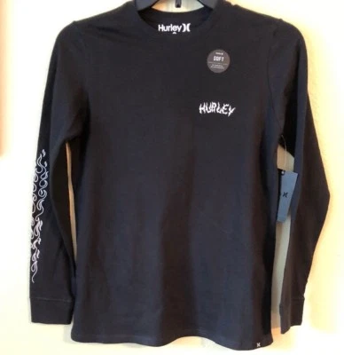 New Hurley Boy's S M L Shirt L/S Stay Cool Black Logo Big Kids - Image 1 of 4