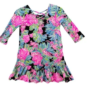 Lilly Pulitzer Jena Dress Girls Multicolor Onyx Jaguar Jungle 3/4 Sleeve Size L - Picture 1 of 10
