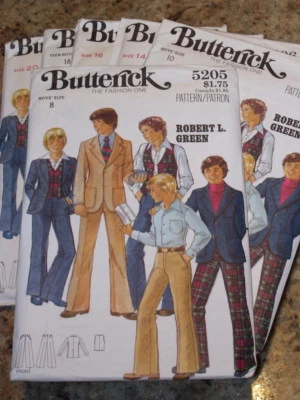 UNCIRCULATED 1978 BUTTERICK #5205-BOYS JACKET-VEST & FLARED PANTS PATTERN 8-20FF - Image 1 of 2