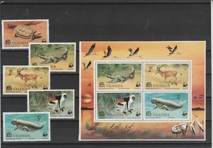 UGANDA 1977 FAUNA WWF 5 VAL 1 BF MF56570 - Imagen 1 de 1