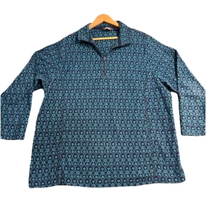Suéter Lands’ End Mujer 2X Azul Geométrico 1/4 Cremallera Exterior Informal CabinCore - Imagen 1 de 14