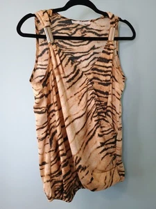 Gold Tiger Print Blouse Tank Top Buckles Sz 10 90s Y2K Mobwife Going Out Animal - Picture 1 of 10