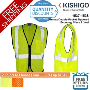🔥 Kishigo Unisex Double-Pocket Zippered Economy Class 2 Vest UpTo 5XL 1537-1538 - Picture 1 of 7