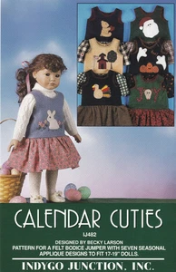 Calendar Cuties Indygo Junction Pattern for a Felt Bodice Jumper  17"-19" Dolls - Picture 1 of 2
