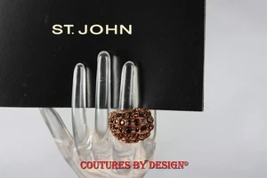 St John Knits Domed Cocktail Ring Copper w/ Black Swarovski Crystals 7.5 NWT - Picture 1 of 1