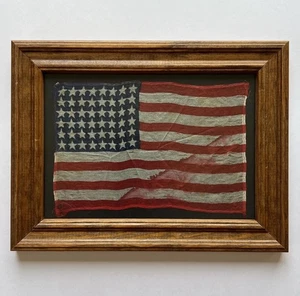 48 Star Fine SILK American Flag ANTIGLARE GLASS Wood Framed USA US WW2 Vintage - Picture 1 of 18