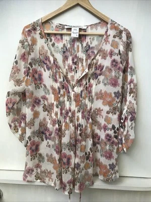 Blusa para mujer American Rag Cie Top multicolor floral plisada manga acanalada L Foto 1 de 3