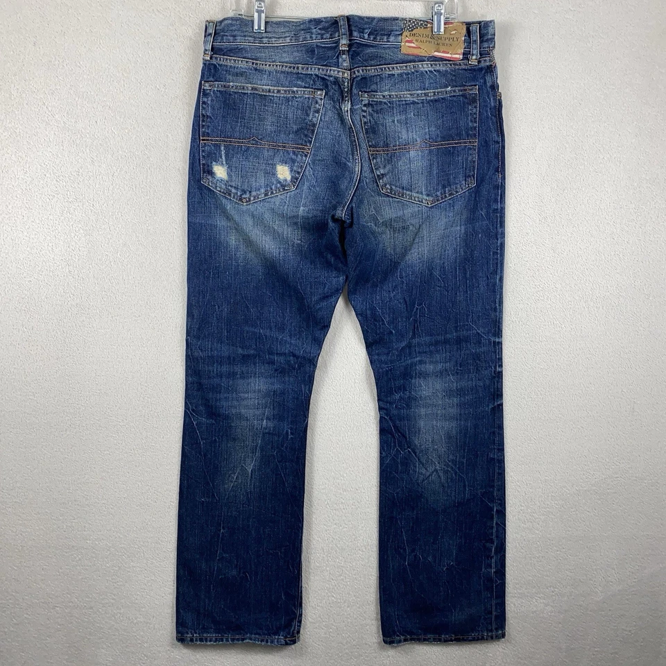 Ralph Lauren Denim & Supply Bootcut Jeans Men's 36x31 Blue Distressed Faded - Image 1 of 4