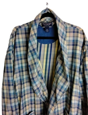 Ropa de dormir para hombre Roundtree & Yorke bata con cinturón TODA 100 % algodón azul amarillo a cuadros Foto 1 de 4