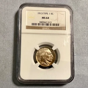 1913 TYPE 1 INDIAN HEAD BUFFALO NICKEL 5C NGC MS 64 - Picture 1 of 4