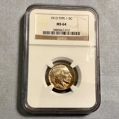 1913 TYPE 1 INDIAN HEAD BUFFALO NICKEL 5C NGC MS 64 - Image 1 of 4