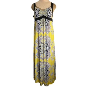Style & Co Womens Large Yellow Black White Dress Maxi Sleeveless - Picture 1 of 14