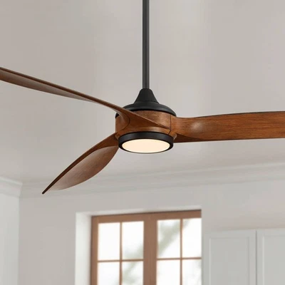 60" La Jolla Surf Modern Indoor Ceiling Fan Dimmable LED Light Remote Black Koa - Image 1 of 4