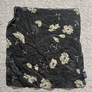 Vintage The Limited Silk Scarf Made in Italy Black Flower 16" x 15" Tan Sheer - Picture 1 of 2