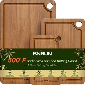 Bamboo Cutting Board for Kitchen, Wooden Cutting Board 3-Piece Set with Non-Slip - Picture 1 of 12