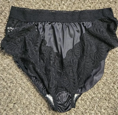 Bragas de bikini vintage negras transparentes de encaje floral, bragas de bikini delanteras de encaje de los años 70 talla L/10 Foto 1 de 4