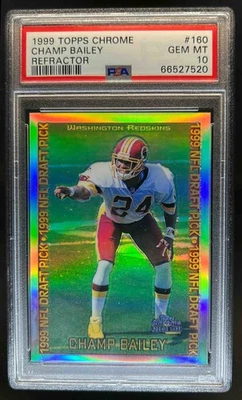Topps Chrome Champ Bailey Refractor Rookie RC #160 1999 Redskins PSA 10 Foto 1 de 2