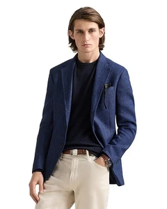 Polo Ralph Lauren Polo Sartoriale Glen Plaid Cappotto Sportivo Uomo 40R Navy Scuro L/S - Foto 1 di 13