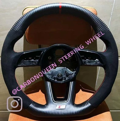 AUDI  A3A4/RS3RS5 Steering Wheel 17-21YEARS W/MATT CABRON FIBER/SEMI FLAT/RED — 第 1/4 张图片
