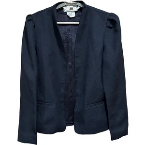 Donnkenny Blazer Jacket Women Size 11 / 12 Black Open Front Minimalist Office - Picture 1 of 6