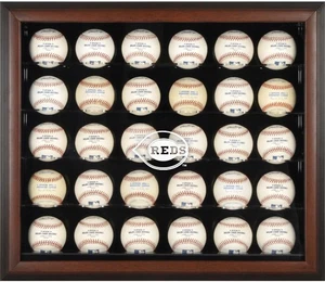 Cincinnati Reds Logo Brown Framed 30-Ball Display Case - Picture 1 of 1