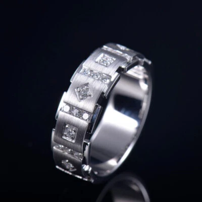 Anillo de compromiso promesa de diamantes naturales banda de oro blanco sólido de 14K su regalo Foto 1 de 4