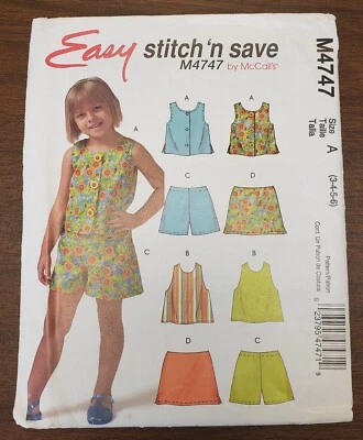 Stitch & Save Sewing Pattern 4747 Toddler Girl's Easy Top Skort Shorts  3 4 5 6 - Image 1 of 4