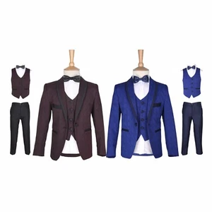 Traje de boda formal premium azul y marino para niños borgoña y negro - Imagen 1 de 20