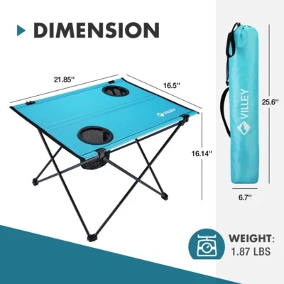 VILLEY Small Folding Camping Table Lightweight Portable Beach Table for Camping - Image 1 of 4