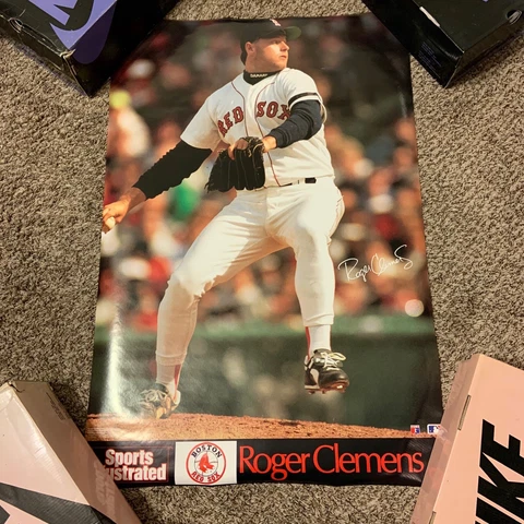 Vintage 90s MLB Baseball Boston Red Sox Rodger Clemens Poster 23x35 Cover