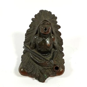 Vintage Incense burner Native American Indian Chief Bronze Over Spelter Metal - Picture 1 of 10